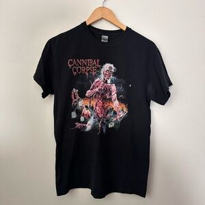 Gildan Black Graphic Tee with Red and Pink Design